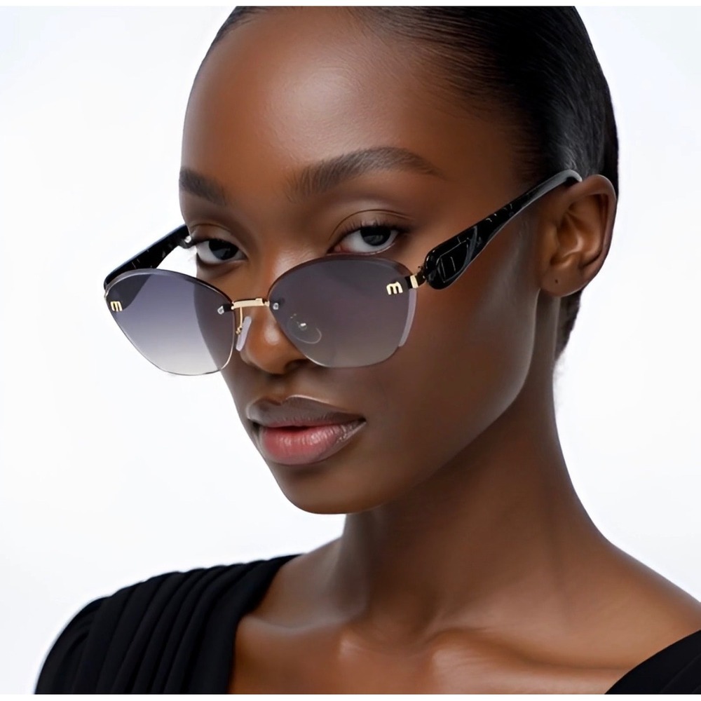 Rimless Cat Eye Sunglasses Gold Metal Bridge Black Grayβ Gradient Streetwear New